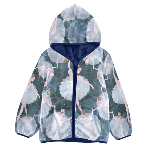 Ballet Dancers in White Tutus Toddler Fleece Jacket Girl Boys Hooded Fleece Jacket Coat Warm Outwear Zip-up 3-10T