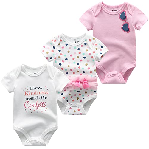 Body à Manches Courtes Bébé Filles Lot de 3, Barboteuse en Coton Pyjama Manches Courtes Bébé Ensembles, 3-6 Mois Cover