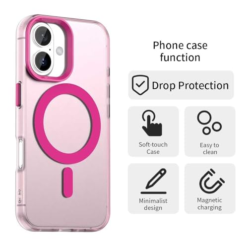 Image of Elzzi Translucent Matte Back Cover for iPhone 17 Case, Shockproof Anti-Fingerprint Phone Cover with Magnetic Wireless Charging, MagSafe Compatible Protective Case for Men & Women (Pink)