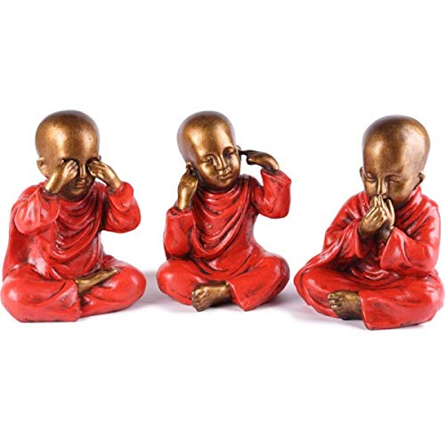 KOH DECO 3 Statues Moines de la Sagesse 20 cm - Rouge Cover