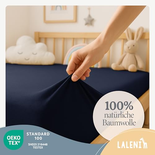 Laleni Jersey Spannbettlaken, 28x73cm, für Baby Beistellbett & Stubenwagen, 100% Baumwolle, Oeko-TEX Zertifiziert, 2er Set, Blau – Ansicht 3