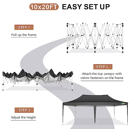 COBIZI 10x20 Canopy, Pop Up Canopy 10x20, Outdoor Wedding Party Tent, Commercial Tent, Waterproof Canopy Tent with 6 Sidewalls, All Season Outdoor Gazebos for Parties with Carry Bag, Event, Black