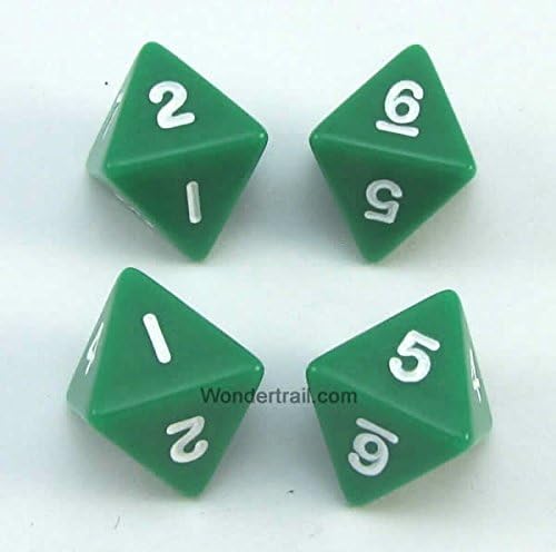 Wondertrail WKP02539E4 Green Opaque Dice with White Numbers D8 16mm (5/8in) Pack of 4 Dice Koplow Games