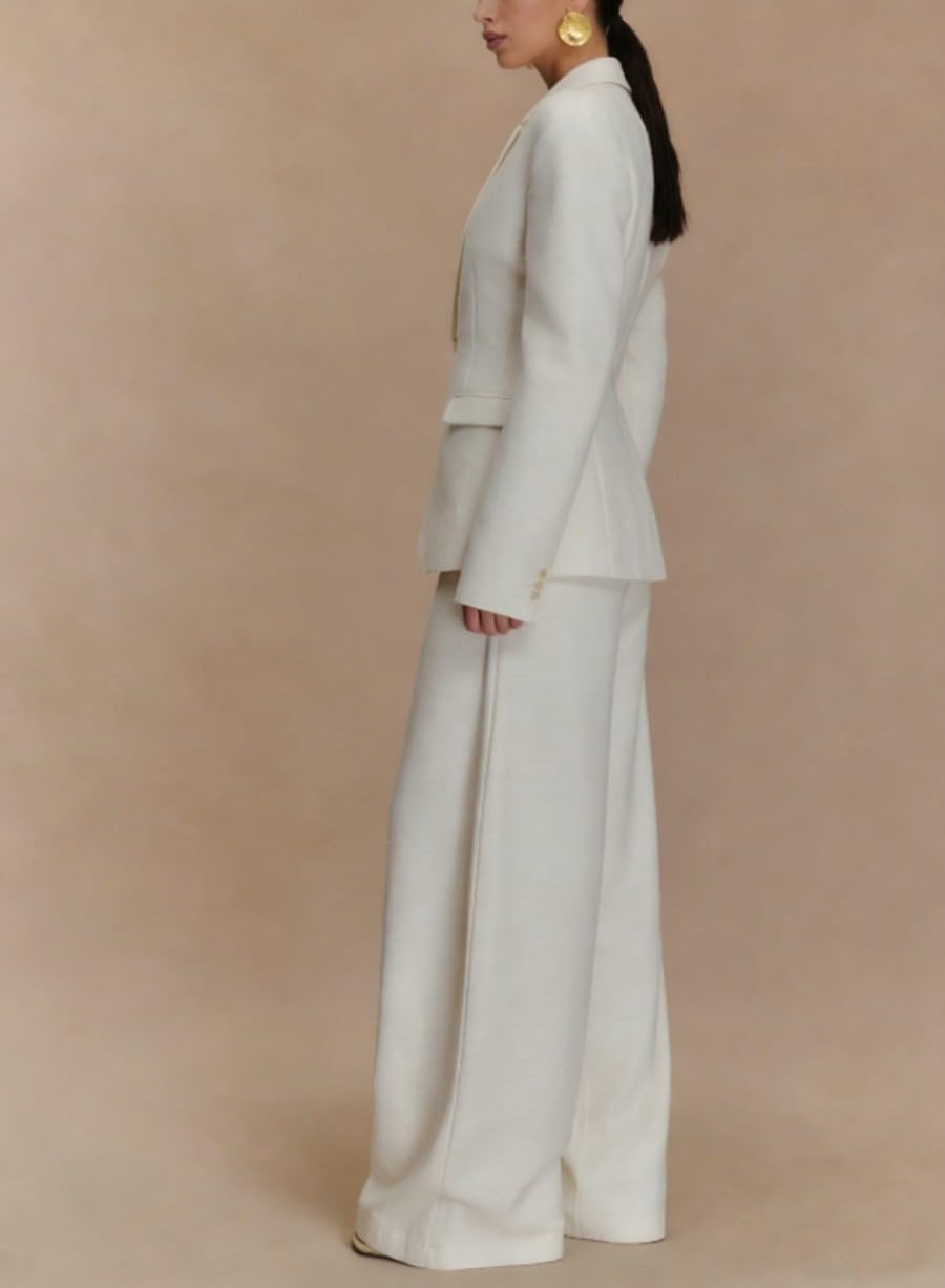 Women's Suiting Pantsuit 2 Piece Set Button Blazer Pants Dressy Casual Wide Leg Pant Suit for Wedding Suits