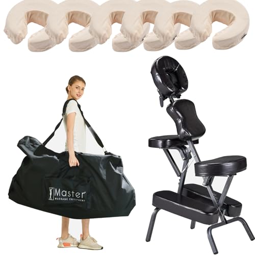 MASTER HEALTH PRODUCT Bedford Massage Chair Portable Lightweight, Height Adjustable, Folding Salon Chair - Ideal for Tattoos & Spa Professionals with Pack of 6 Flannel Face Covers