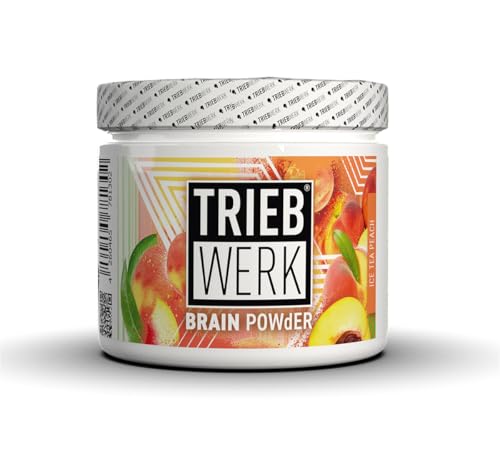 BRAIN POWdER by Triebwerk, Gaming Booster, 200g, 20 Portionen, 200mg Koffein, L-Theanin, quasi zuckerfrei, mit Vitaminen (Ice Tea Peach)