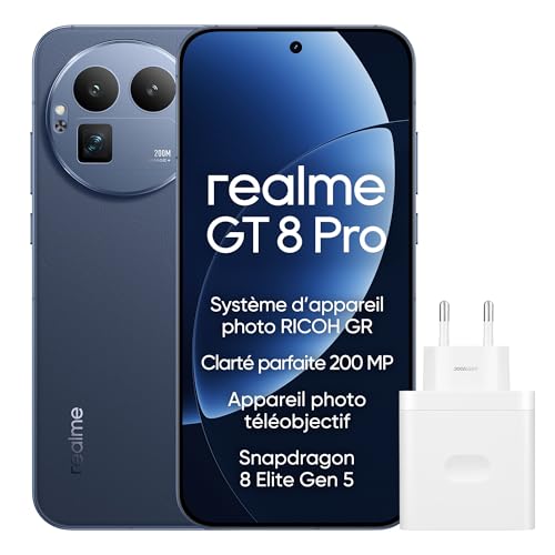 realme GT 8 Pro Smartphone 12GB+256GB, Système d’Appareil Photo RICOH GR, Clarté Parfaite 200 MP Appareil Photo téléobjectif, Snapdragon 8 Elite Gen 5, Batterie Titan de 7 000 mAh, Bleu