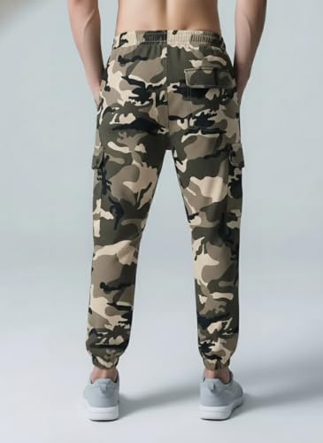 Image of TAGAS Men's Camouflage Cargo Jogger Pants | Cotton Blend Army Print Track Pants | Elastic Waist Slim Fit Casual Trousers with Pockets