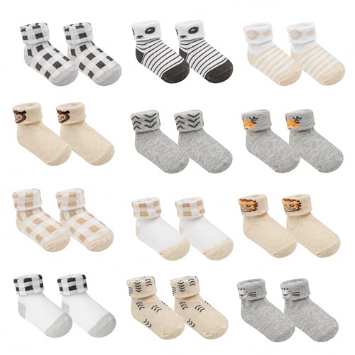 Image of Baby Socks 12 Pairs - Non-Slip Infant Grip for Newborns & Toddlers 0-6 Months, Boys & Girls, Safe for Walking