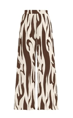 Image of PRETTYGARDEN Womens Pants Dressy Casual Wide Leg Graphic Print Lounge Pants Women Comfy High Waist Pleated Palazzo Pants