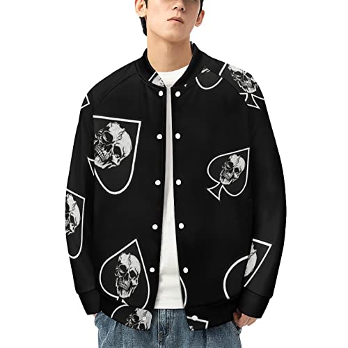 Skull Ace of Spades Men’s Bomber Jacket Baseball Sweatshirt Casual Varsity Coat Button Down Streetwear Coats3