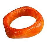 Nexoluxa Chunky Acrylic Transparent Candy Color Geometric Round Square Cuff Bangle Bracelet Set for Women Resin Wristband Statement Jewelry, Orange