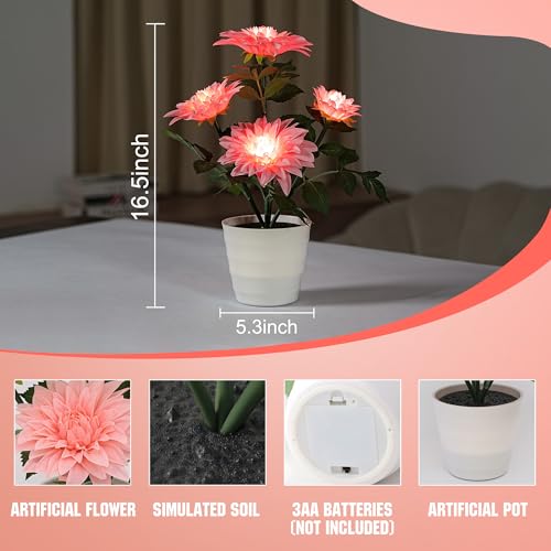 Image of Artificial Pink Dahlia Flower Lamp Light for Bedroom Bar Coffee Shop Wedding Decor, Gifts for Women Mom Daughter Grandma Aunt Girlfriend Coworker Friend Birthday Christmas Valentines Mothers Day