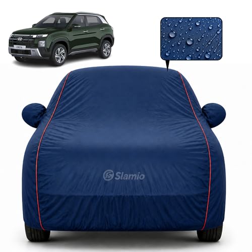 Image of Premium 100% Waterproof Car Cover for Hyundai's Creta 2020-2026 Models All-Weather, UV & Dust Protection | Heavy-Duty 3-Layer Fabric | Custom Fit with Mirror & Antenna Pockets | Navy Blue