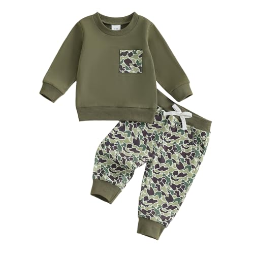 Toddler Baby Boy Fall Winter Clothes Retro Embroidery Duck Hunting Sweatshirt Pullover Camo Pants Outfits