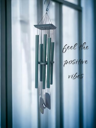 Image of Paradigm Pictures 45 inch Big Wind Chimes for Home Balcony Positive Energy- Positive Energy Items (Black 5 Pipe Wind Chime) (Army Green Wood)