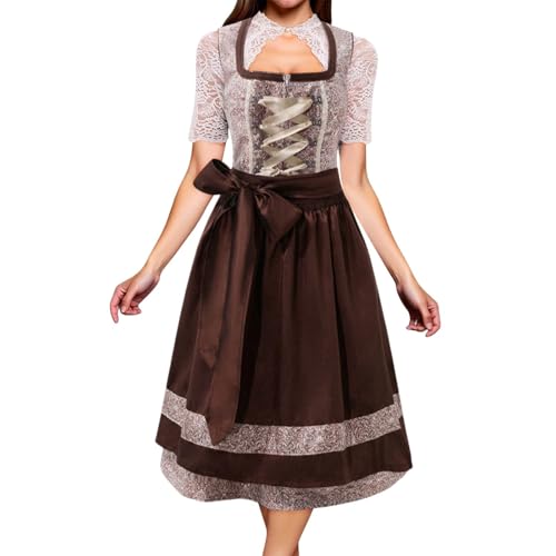 Robe dirndl vintage haut de gamme et son élégant chemisier en dentelle fine