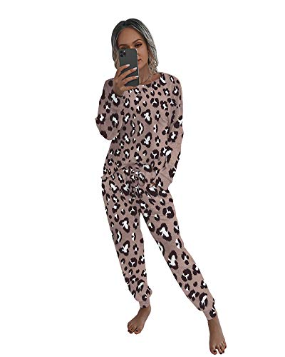 Womens 2 Piece Tie Dye Printed Loungewear Long Sleeve Tops and Pants Long Pajamas Set Joggers PJ Sets (s, coffee)
