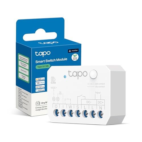 Tapo S110E 10A WiFi and Bluetooth Smart Relay Switch Shutter Light Boiler Control with Usage Monitoring Dry and Wet Contact Matter Compatible App Control Alexa Google Home No Hub Required Compact Size