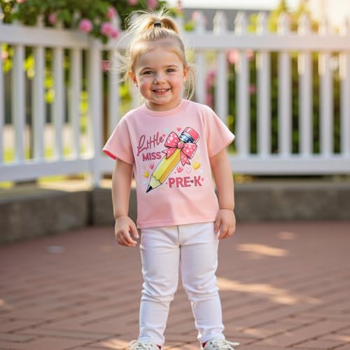 Kid Toddler Girl Back to School Outfit Little Miss Pre K Grade Short Sleeve Shirt Top Kindergarten Clothes Summer2