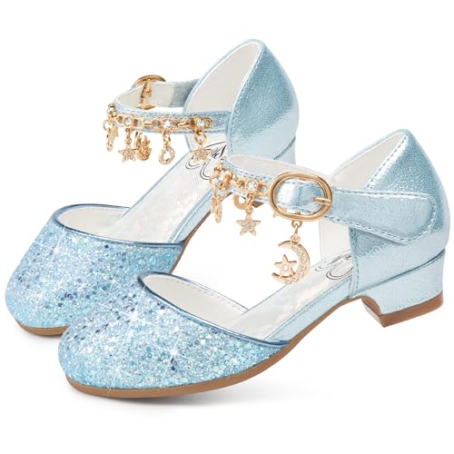 Image of Stelle Girls Glitter Charm Dress Shoes Sequins Princess Heels for Party | Sparkle finish, Decorative charms, Cushioned comfort, Flexible outsole, Dress-up, Special occasions, Comfortable fit