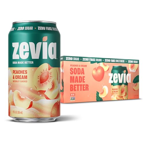 Zevia Zero Sugar Soda, Peaches and Cream, 12 oz Cans (8-Pack) – Caffeine Free, Naturally...