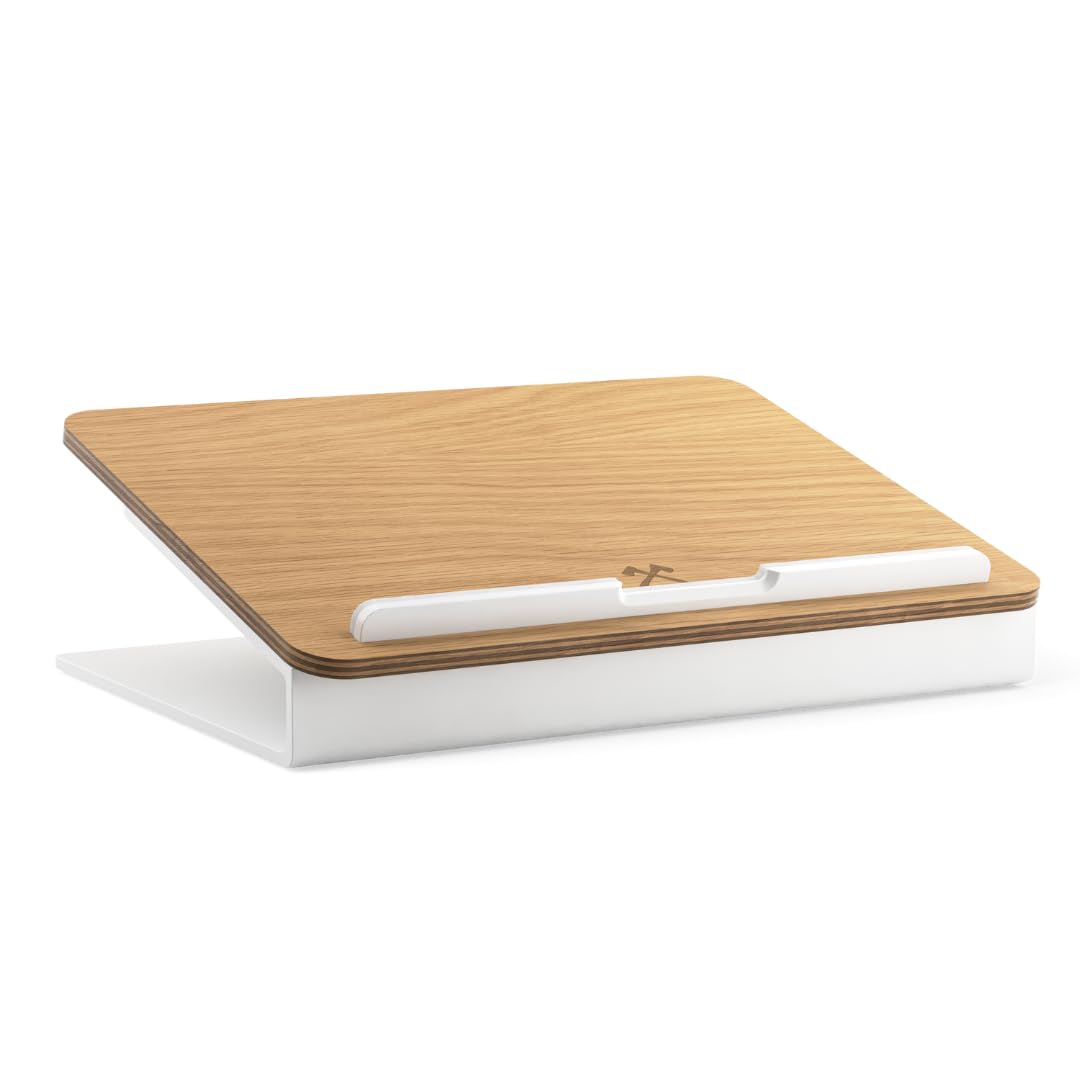 Woodcessories - Laptop Ständer Holz kompatibel für 10" - 16" MacBook Ständer, ergonomische Laptop Halterung aus Eichen Holz