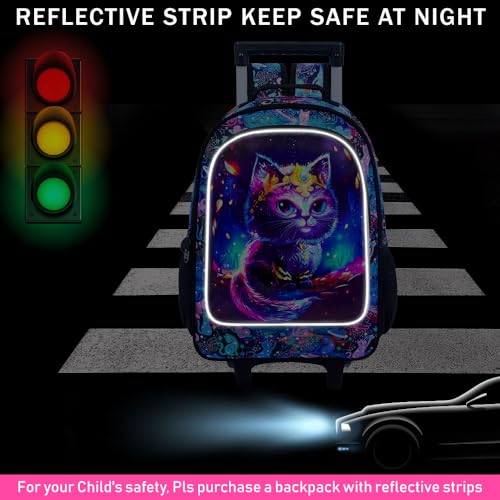 Image of CCJPX 3PCS Rolling Backpack for Girls, Kids Cat Roller Wheels School Bookbag with Lunch Bag, Wheeled School Bag for Toddler Elementary Children