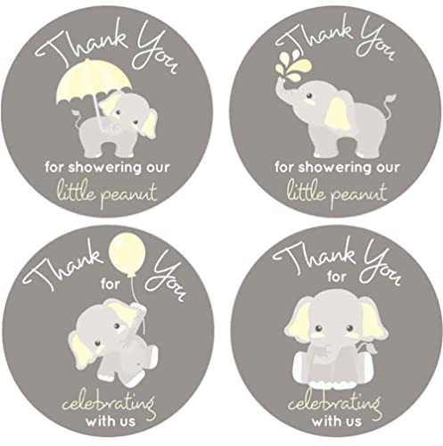 1.9 Inch Thank You Stickers Baby Shower Favors Gray Elephant Gender Neutral 60 Labels (Yellow)