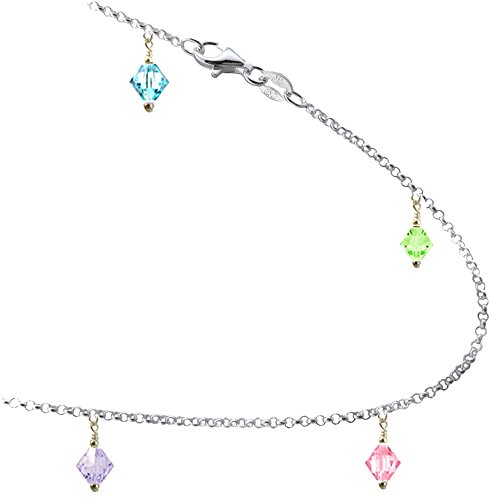 JOSCO Multi-Color Crystals with .925 Sterling Silver Link Anklet, Bracelet. 7,8,9,10,11,12,13 (12 Inches) JOSCO Multi-Color Crystals with .925 Sterling Silver Link Anklet, Bracelet. 7,8,9,10,11,12,13 (12 Inches)