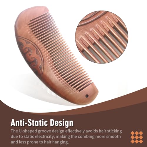 Anti-Static Peach Wood Comb with Fine Tooth โ Wooden Comb for Women, Gentle Scalp Massage & Smooth Styling for Curly/Thick/Straight Hair