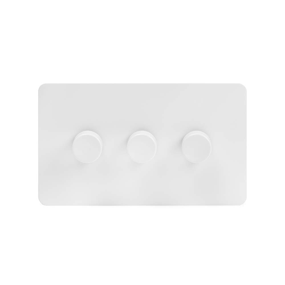 Soho Lighting White Metal Flat Plate 250W 3 Gang 2 Way Trailing Dimmer Screwless