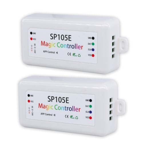 Image of 2-Pack SP105E LED Controller, Ws2812b Led Bluetooth Controller for Ws2811 SK6812 APA102 Smart IC Lights, DC5-24V Addressable LED Pixel Controller with 100+ Effects