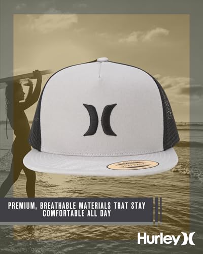 Image of Hurley Men's Caps - Flat Brim Mesh Panel Baseball Cap Trucker Hat - Snap Back Hats for Men