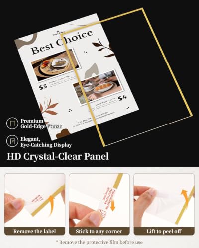 Image of Dynta Acrylic Sign Holder 8.5x11 8pck Clear Table Display Stands Double Sided Table Sign Holders, Menu Holder for Wedding, Party, Office, Store, Home Use (Gold Frame)