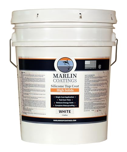 100% Silicone Roof Sealant - Self Leveling - Complete Waterproofing - Easy One Coat Application - Designed for Your RV Camper Trailer Commercial Building (5 Gallon White)