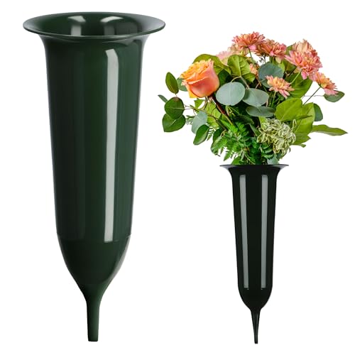 KADAX Jarrón funerario, jarrón de plástico, florero de plástico para Flores, jarrón de Cementerio, Resistente a Las heladas, jarrón para Tumba, decoración Resistent (13,5 cm, con estaca, Verde)