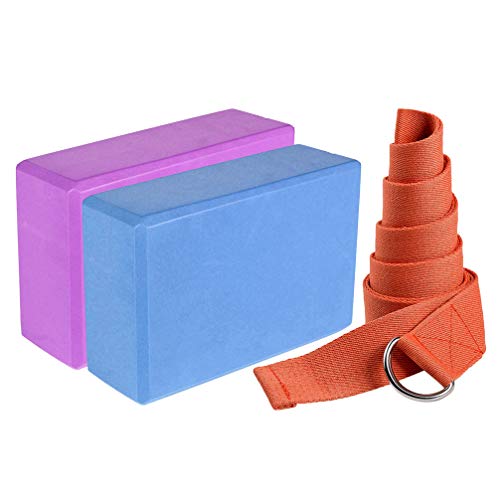 Conjunto de 2 blocos de ioga de EVA da Besportble, conjunto de 2 tiras para ioga com anel em D – Blo