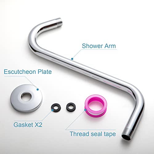 Offo Shower Head Extension Arm 12 Inch, S Shaped Shower Arm With Flange High Rise Goose Neck Shower Arm Extension Chrome Finish #TOP5