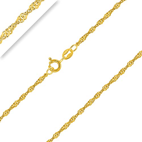 PLANETYS - Chaîne Enfant Bébé Maille Singapour Argent 925/1000 Plaqué Or Jaune 18 Carats Largeur 1.4 mm 40 cm