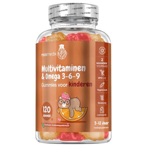 Multivitamine Gummies voor Kinderen - 17 Vitamines en Mineralen - Verrijkt met Omega 3, 6 & 9-2 Maanden Voorraad - Gelatinevrij - Natuurlijke Framboos- en Sinaasappelsmaak - Van maxmedix