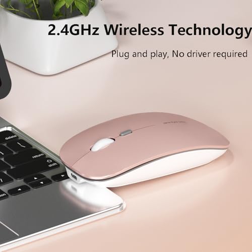 Uiosmuph Q5 Wireless Mouse, 2.4GHz Slim Portable Wireless Mouse for Laptop, Rechargeable Computer Mouse with USB Receiver for Mac PC Notebook Macbook Chromebook, Rose Gold - Image 5