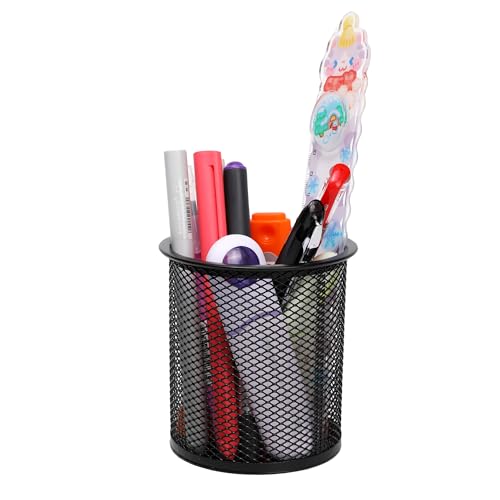Image of Neomate Metal Mesh Pencil Holder | Round Pen Cups For Stationery Desk Organizer | 4 Pcs Set | Wire Makeup Brush Holders, Classroom & Office Supplies-4, Black