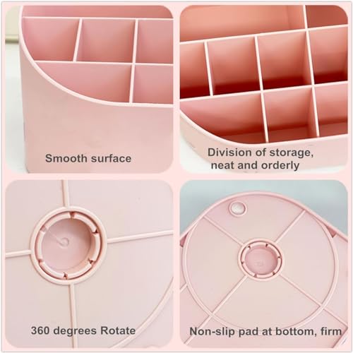 Image of 360 Degree Rotating Desk Makeup Brush Organizers and Pencil Pen Organizers for Desk Desktop Storage Stationery Supplies Cute Pencil Cup Pot for Office School Home (Pink)