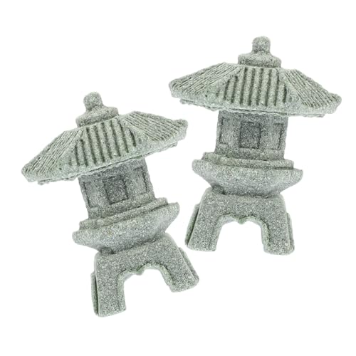 jojofuny Estatua de Pagoda Miniatura de Piedra Natural Farol Japonés Pequeño para Decoración de Jardín Zen Bonsái y Pecera 2 Piezas para Interior y Exterior