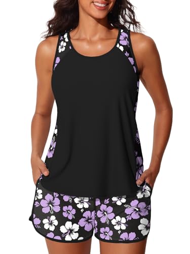 Image of Summer Mae Blouson Tankini Swimsuits for Women 2026 Tummy Control Two Piece Bathing Suits with Sporty Pockets Swim Shorts