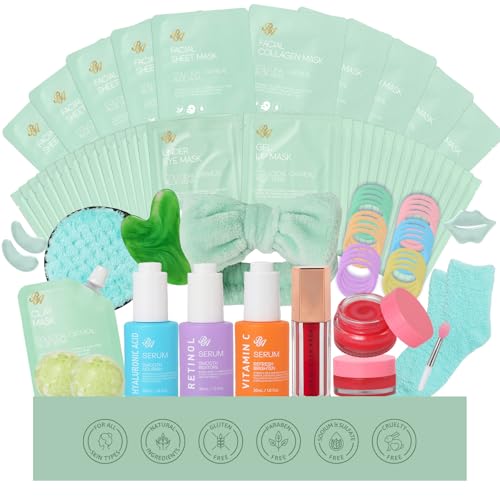 RA ROSA ACCA 55 Pcs for Mom, Face Sheet Masks Gift Basket Set for Women, Hydrating Skin Care Kit, Home Spa Kit Gift, Face Serum, Gel Eye Mask, Christmas, Birthday, Anniversary, Wife, Mom
