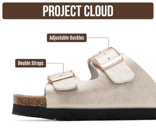 Image of Project Cloud Kids Sandals 100% Genuine Leather - Natural Cork Footbed Non-Slip Slides for Kids - Lightweight Boys & Girls Sandals - Water-Resistant Girls & Boys Sandals