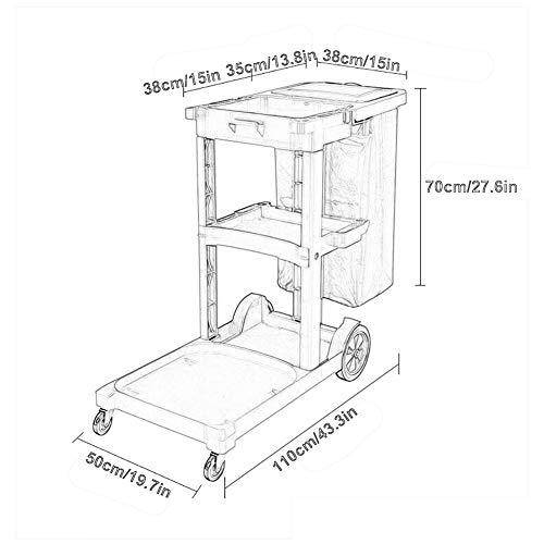 Carrito de limpieza con ruedas para oficina y limpieza industrial, carrito de servicio de lino de plástico duradero para hoteles y habitaciones