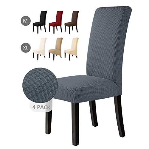 Fundas para sillas 4 Piezas Fundas de Sillas de Comedor Elástico Jacquard Cubiertas de Silla Funda de Silla elástica Fundas Sillas para Decoración de Fiesta (Gris Oscuro, 4 Piezas)-M